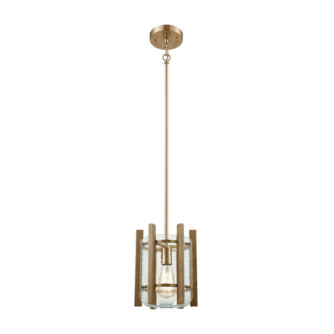 Vindalia Pendant In Satin Brass With Wood Slats And Curved Glass Ceiling Elk Lighting 