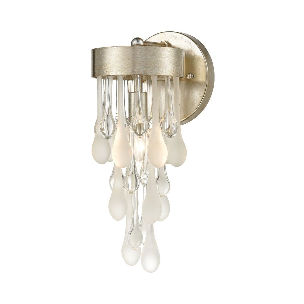 Morning Frost 1-Light Sconce in Silver Leaf with Clear and Frosted Glass Drops Wall Elk Lighting 