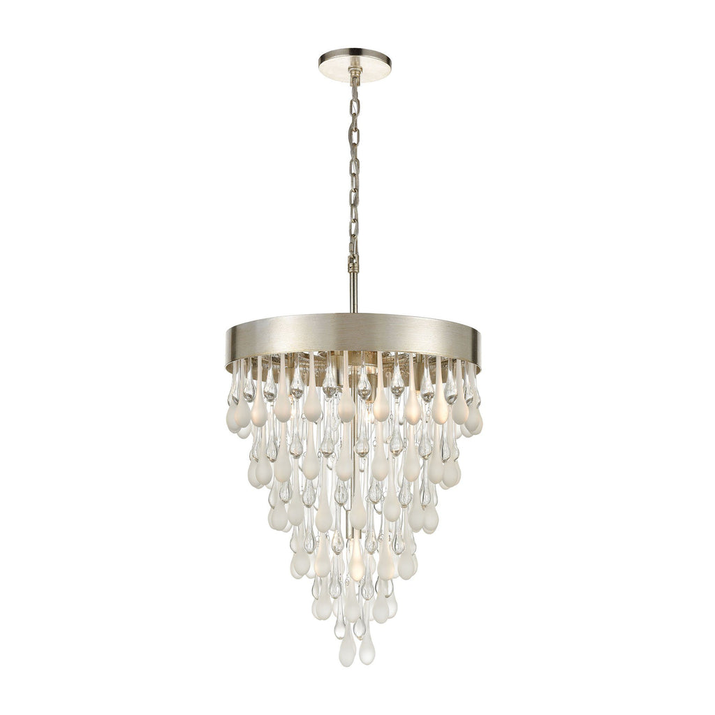 Morning Frost 5-Light Pendant in Silver Leaf with Clear and Frosted Glass Drops Ceiling Elk Lighting 
