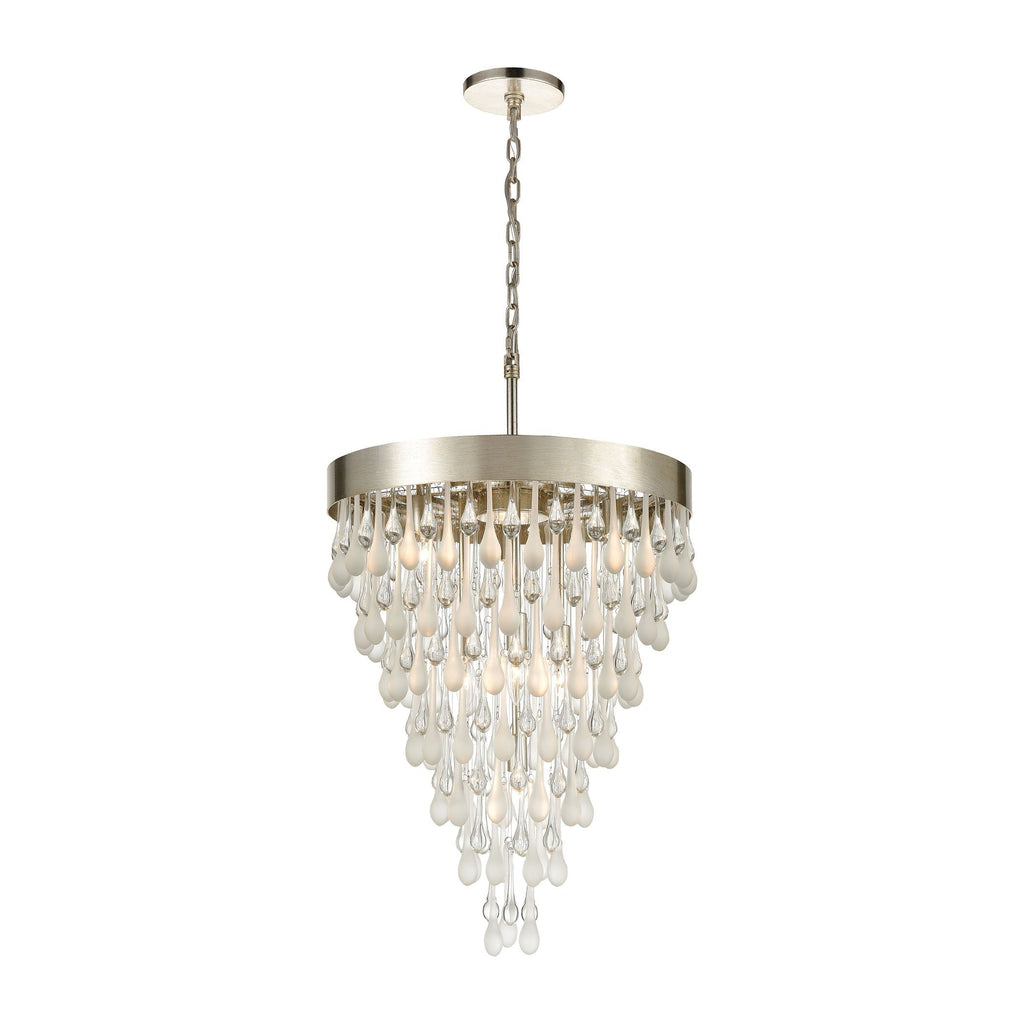 Morning Frost 7-Light Pendant in Silver Leaf with Clear and Frosted Glass Drops Ceiling Elk Lighting 