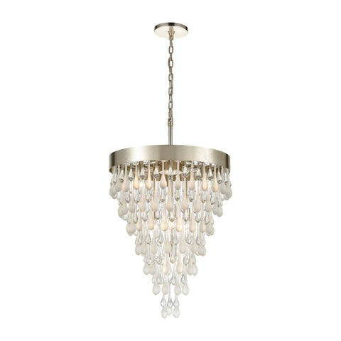 Morning Frost 7-Light Pendant in Silver Leaf with Clear and Frosted Glass Drops Ceiling Elk Lighting 