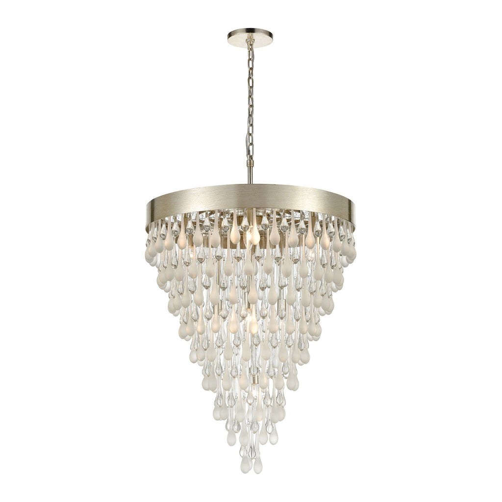 Morning Frost 10-Light Pendant in Silver Leaf with Clear and Frosted Glass Drops Ceiling Elk Lighting 