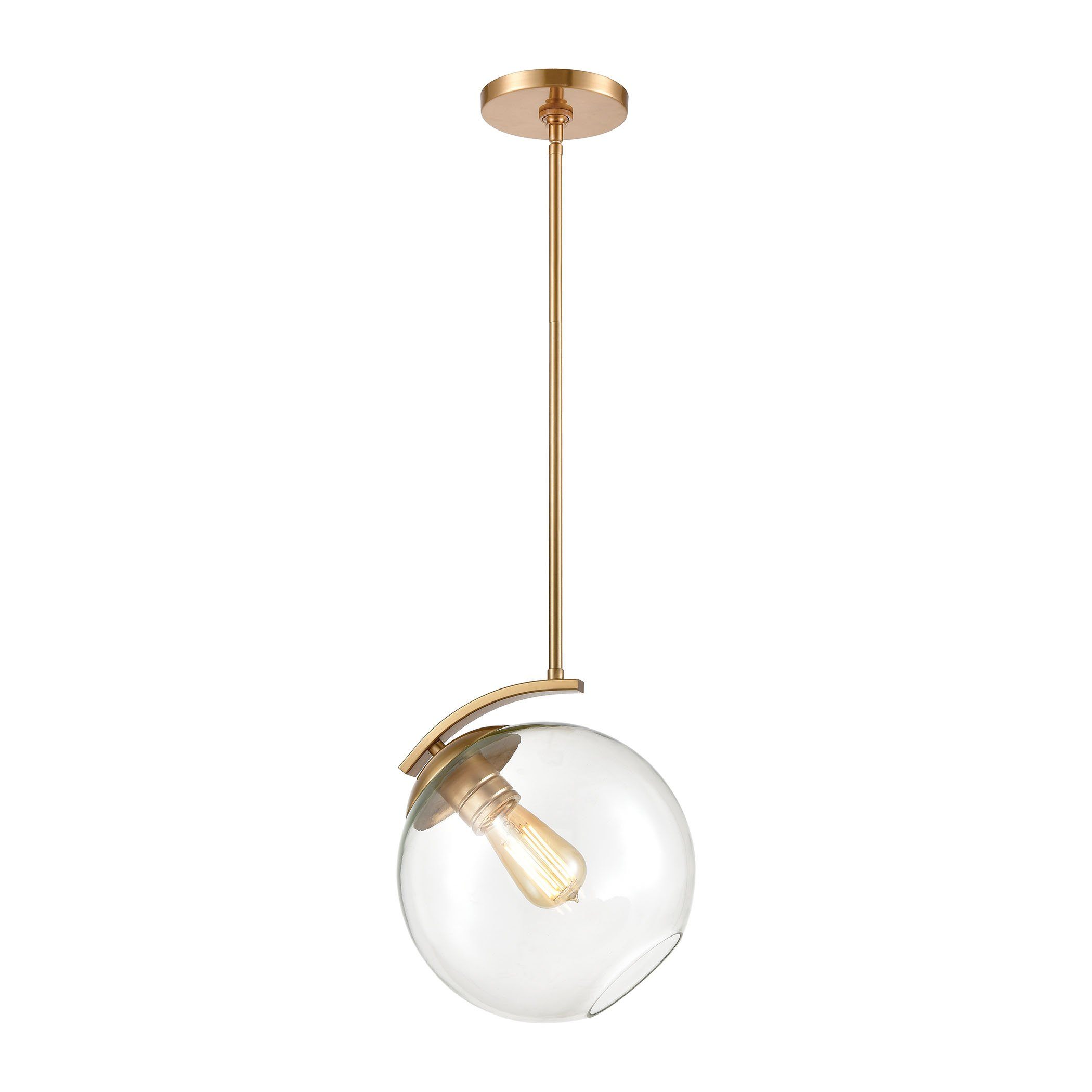 Collective 1-Light Mini Pendant in Satin Brass with Clear Glass Ceiling Elk Lighting 