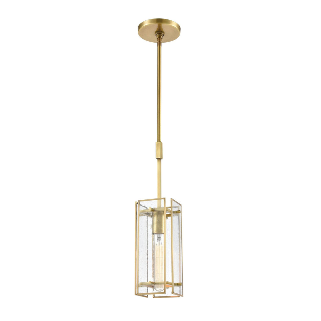 Hyde Park 1-Light Mini Pendant in Satin Brass with Seedy Glass Ceiling Elk Lighting 