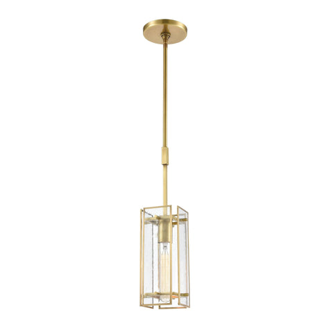 Hyde Park 1-Light Mini Pendant in Satin Brass with Seedy Glass Ceiling Elk Lighting 