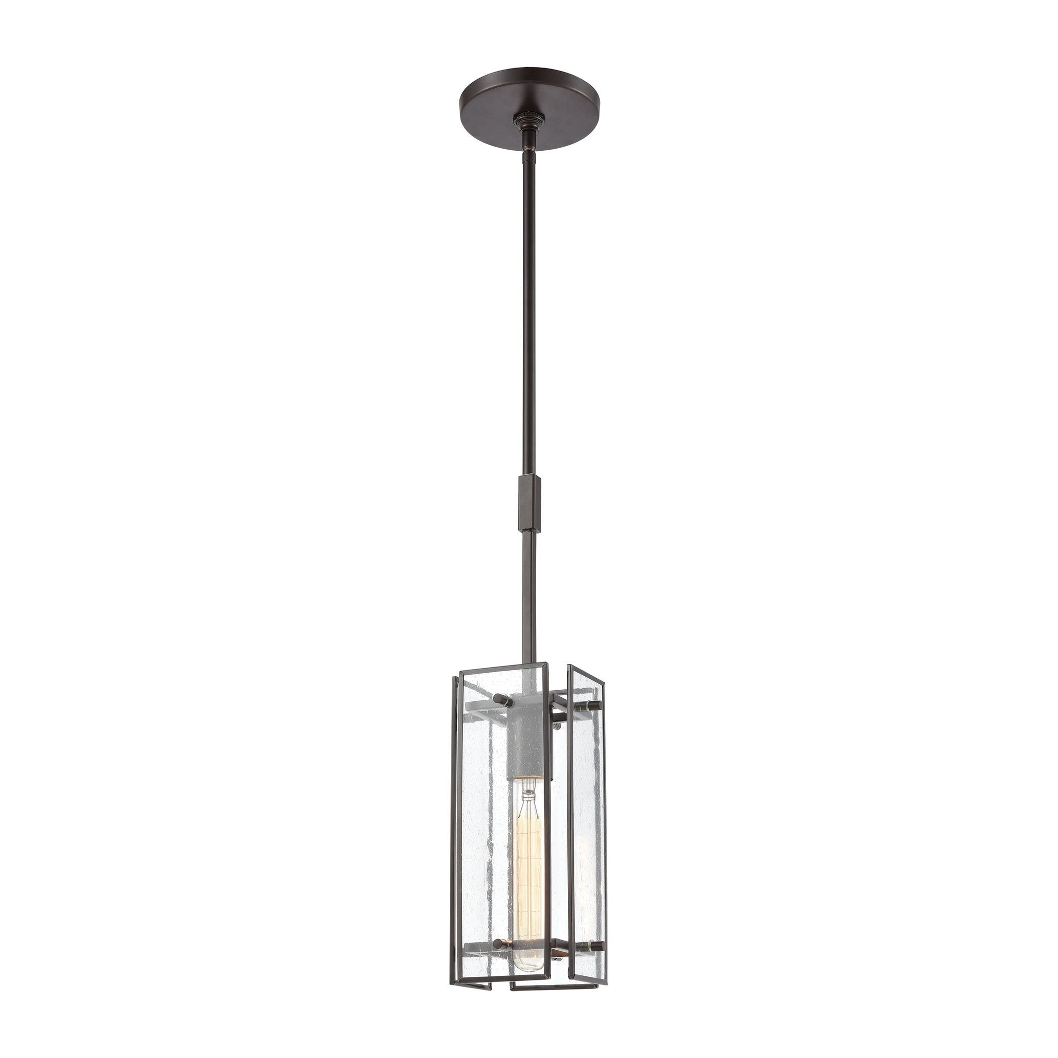 Hyde Park 1-Light Mini Pendant in Oil Rubbed Bronze with Seedy Glass Ceiling Elk Lighting 
