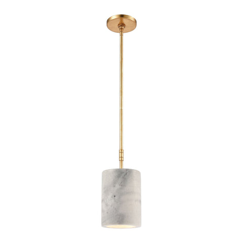 Lexington Avenue 1-Light Mini Pendant in Antique Gold Leaf with Thick White Marble Ceiling Elk Lighting 