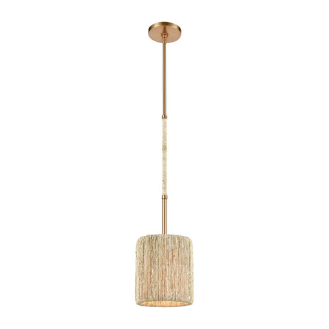 Abaca 1-Light Mini Pendant in Satin Brass with Abaca Rope Ceiling Elk Lighting 