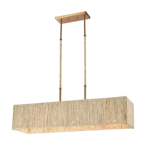 Abaca 5-Light Island Light in Satin Brass with Abaca Rope Ceiling Elk Lighting 