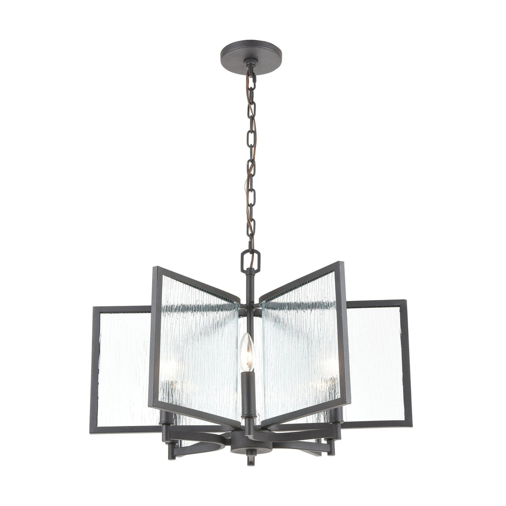Inversion 6-Light Pendant in Charcoal with Textured Clear Glass Ceiling Elk Lighting 