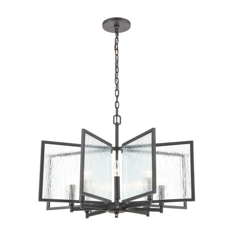 Inversion 8-Light Pendant in Charcoal with Textured Clear Glass Ceiling Elk Lighting 