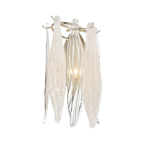 Winterlude 1-Light Sconce in Silver Leaf with Clear and Encased White Hand Formed Glass Wall Elk Lighting 