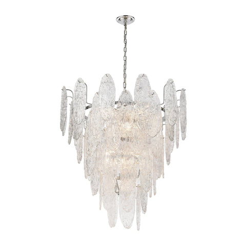 Frozen Cascade 13-Light Chandelier in Polished Chrome with Clear Textured Glass Ceiling Elk Lighting 