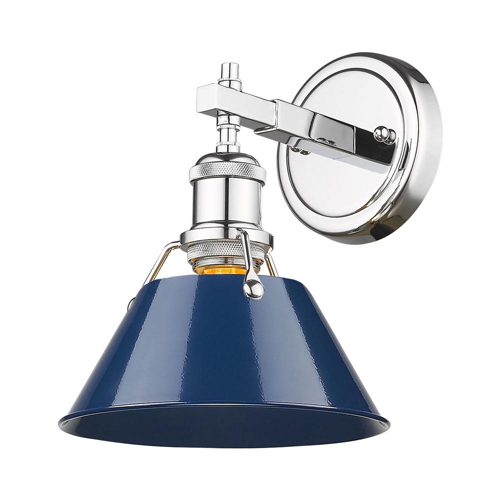 Orwell 10"h Bath Vanity Wall Sconce in Chrome with Navy Blue Shade Wall Golden Lighting 