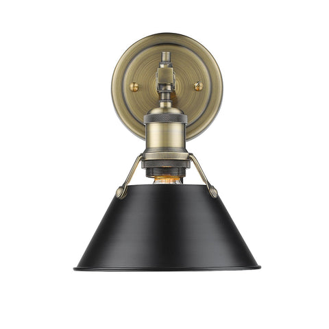 Orwell 1 Light Bath Vanity in Aged Brass with Black Shade Wall Golden Lighting 