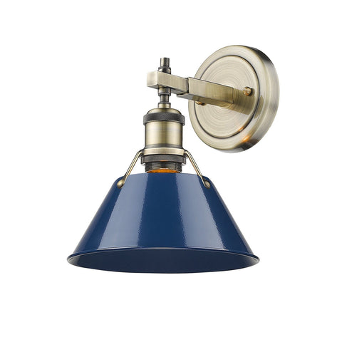 Orwell 10"h Sconce/Bath Vanity in Aged Brass with Navy Blue Shade Wall Golden Lighting Navy 