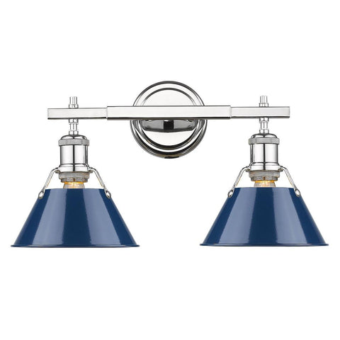 Orwell 18"w 2 Light Bath Vanity in Chrome with Navy Blue Shade Wall Golden Lighting 