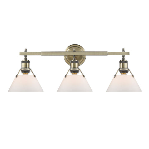 Orwell AB 3 Light Bath Vanity in Aged Brass with Opal Glass Shades Wall Golden Lighting Opal 