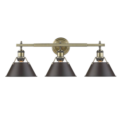 Orwell 3 Light Bath Vanity in Aged Brass with Rubbed Bronze Shade Wall Golden Lighting 