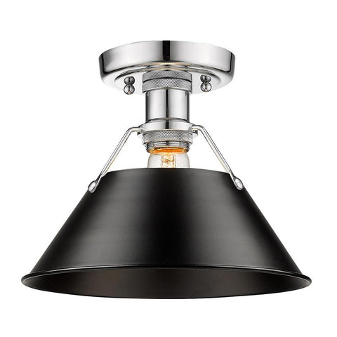 Orwell 10"w Flush Mount in Chrome with Black Shade Ceiling Golden Lighting 