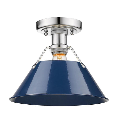 Orwell 10"w Flush Mount in Chrome with Navy Blue Shade Ceiling Golden Lighting 