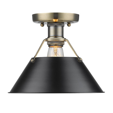 Orwell AB Flush Mount in Aged Brass with Black Shade Ceiling Golden Lighting Black 