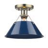 Orwell 10"w Flush Mount in Aged Brass with Navy Blue Shade Ceiling Golden Lighting Navy 