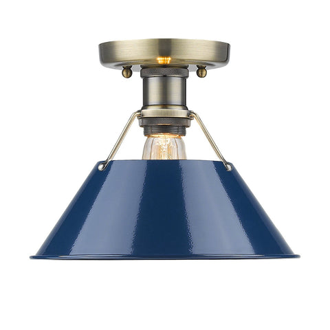 Orwell 10"w Flush Mount in Aged Brass with Navy Blue Shade Ceiling Golden Lighting 
