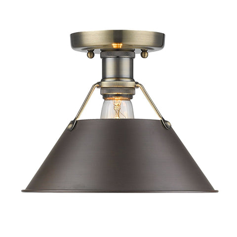 Orwell Flush Mount in Aged Brass with Rubbed Bronze Shade Ceiling Golden Lighting 