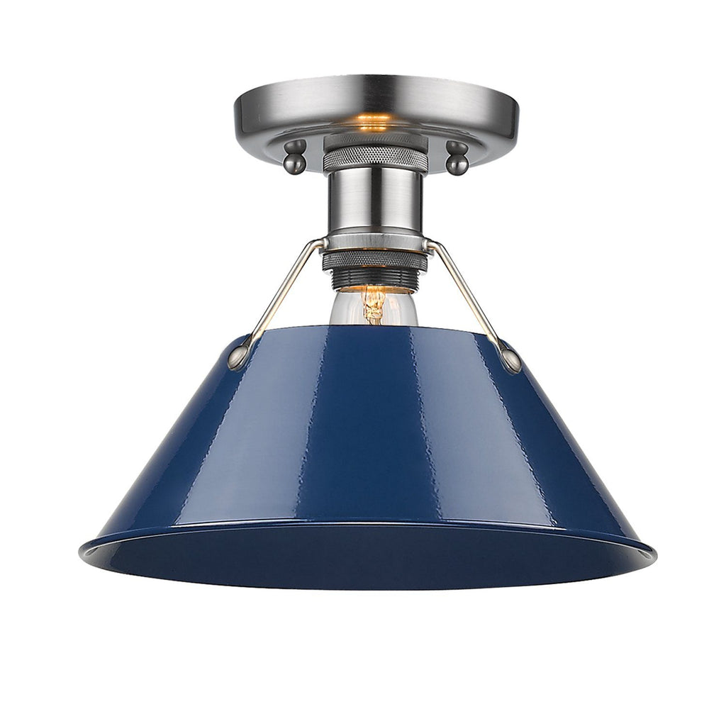 Orwell 10"w Pewter Flush Mount with Navy Blue Shade Ceiling Golden Lighting Navy 