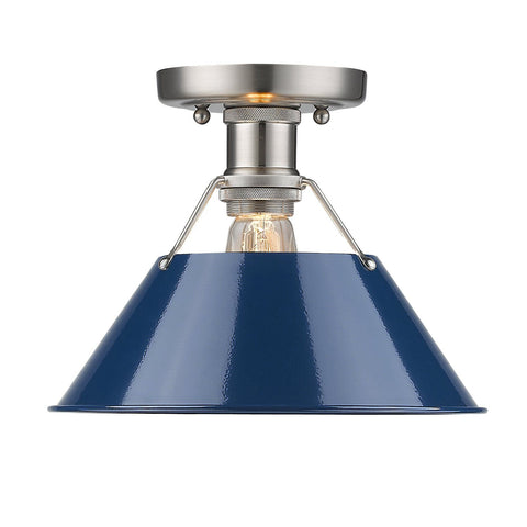 Orwell 10"w Pewter Flush Mount with Navy Blue Shade
