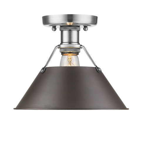 Orwell 10"w Pewter Flush Mount with Rubbed Bronze Shade Ceiling Golden Lighting Pewter 