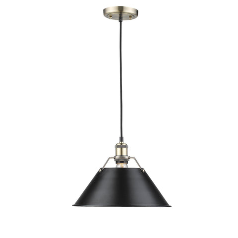 Orwell 1 Light Pendant - 14" in Aged Brass with Black Shade Ceiling Golden Lighting 