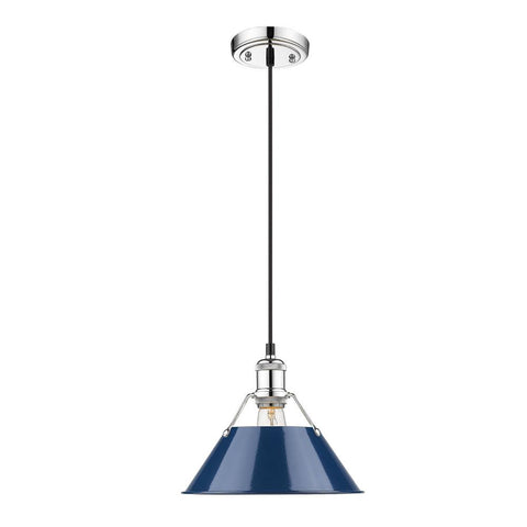 Orwell 10" Mini Pendant in Chrome with Navy Blue Shade Ceiling Golden Lighting 