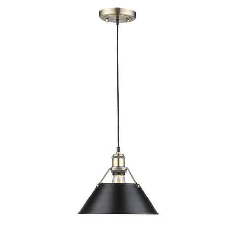 Orwell 1 Light Pendant - 10" in Aged Brass with Black Shade Ceiling Golden Lighting 