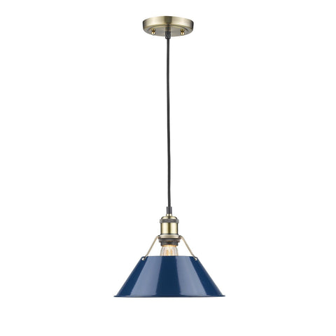 Orwell 10"w Aged Brass Pendant with Navy Blue Shade Ceiling Golden Lighting 