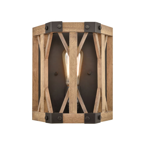 Structure 1-Light Sconce in Oil Rubbed Bronze and Natural Wood