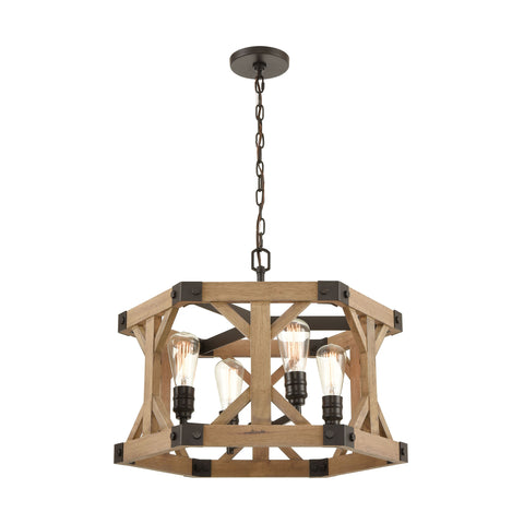 Structure 4-Light Chandelier in Oil Rubbed Bronze and Natural Wood