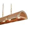 Wooden Barrel 4-Light Island Light in Satin Brass with Slatted Wood Shade in Medium Oak