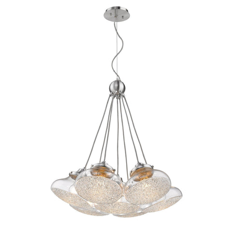 Asha 7 Light Pendant in Pewter with Crushed Crystal Glass