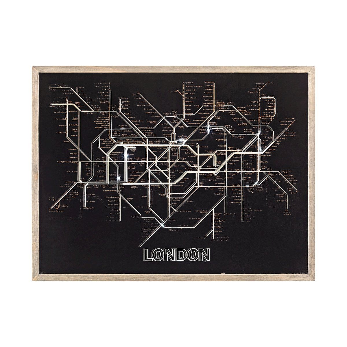 Tubetime Grey with Black 24-Inch Wood and Glass London Tubemap Wall Decor Wall Art Sterling 