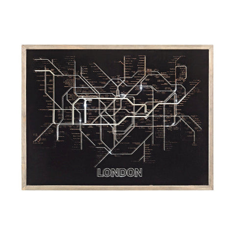 Tubetime Grey with Black 24-Inch Wood and Glass London Tubemap Wall Decor Wall Art Sterling 