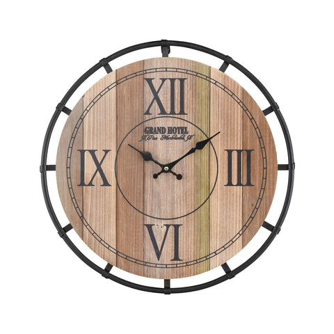 Torino Wall Clock in Natural Wood Tone Veneer and Black