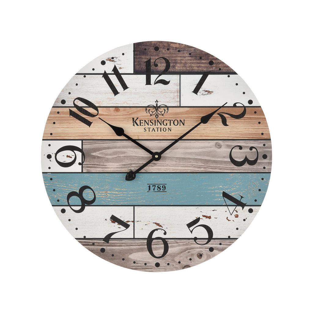 Herrera Wall Clock in Natural wood and Blue Wall Art ELK Home 