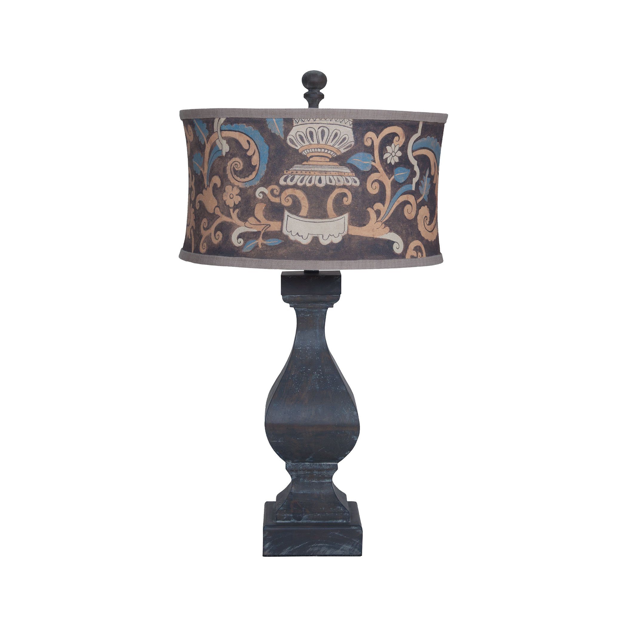 Carved Beacon Table Lamp In Ash Black Stain With Drum Shade Lamps GuildMaster 