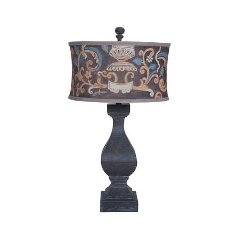 Carved Beacon Table Lamp In Ash Black Stain With Drum Shade Lamps GuildMaster 
