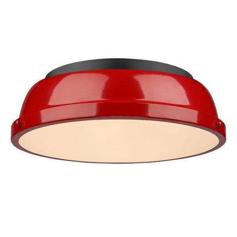 Duncan 14"w Black Flush Mount with Red Shade Ceiling Golden Lighting 