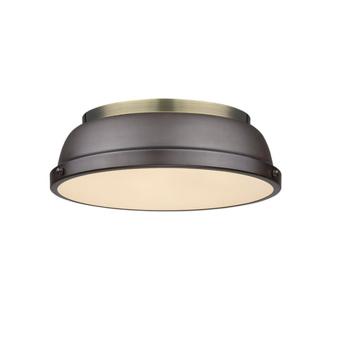 Duncan 14" Flush Mount in Aged Brass with Rubbed Bronze Shade Ceiling Golden Lighting 