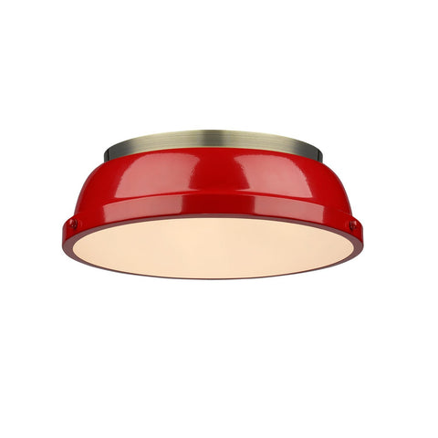 Duncan 14" Flush Mount in Aged Brass with Red Shade Ceiling Golden Lighting 