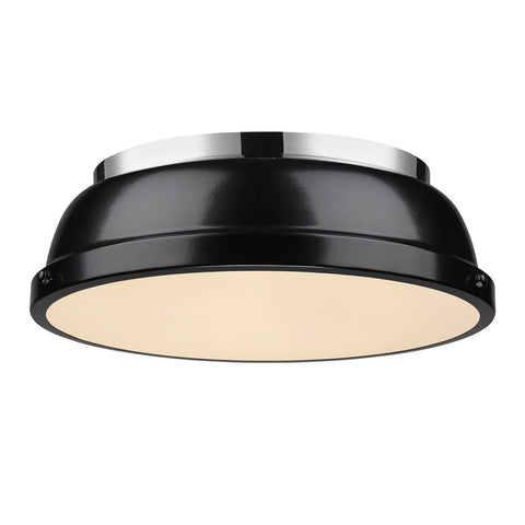 Duncan 14" Flush Mount in Chrome with a Black Shade Ceiling Golden Lighting 